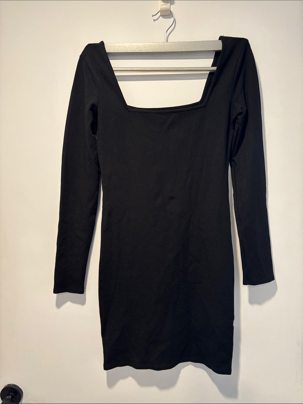 Black Long Sleeve Square Neck Bodycon Dress